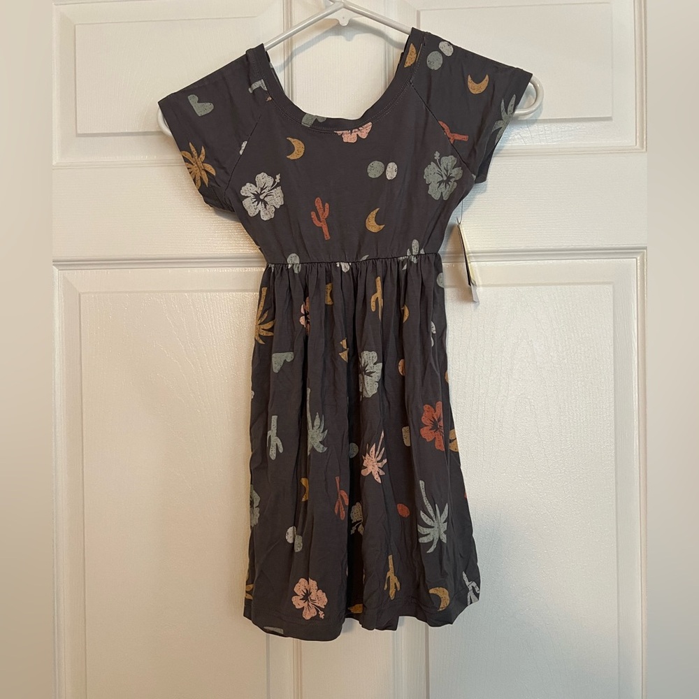 Floral Patterned Kids Dress - Gray